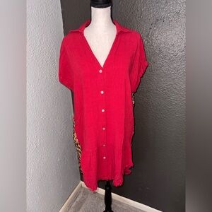 Umgee Vibrant Red Button-Down Women's Shirt